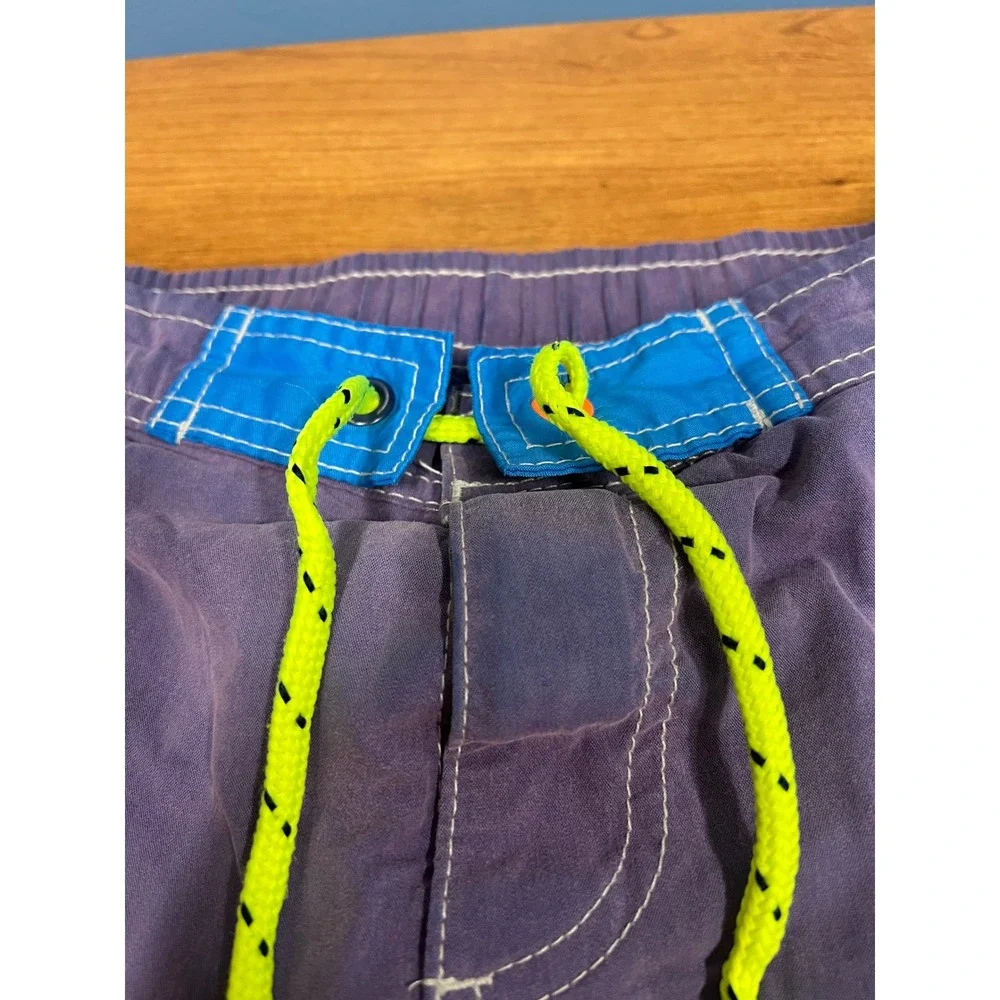 Boden Kids Purple Blue Neon Striped Swim Trunks Board Shorts Size 6-7Y 122cm